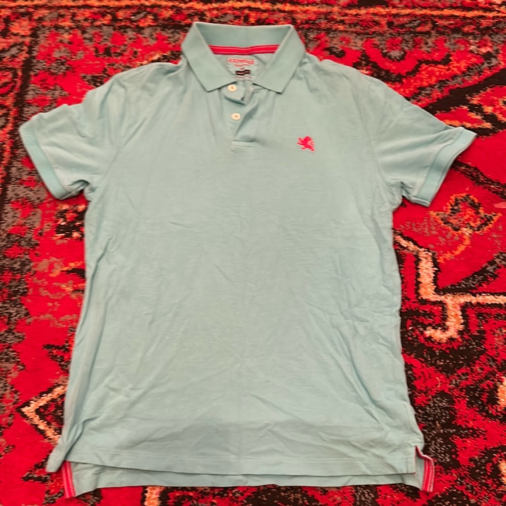 NWOT Express Medium Modern Fit Aqua and Red Polo